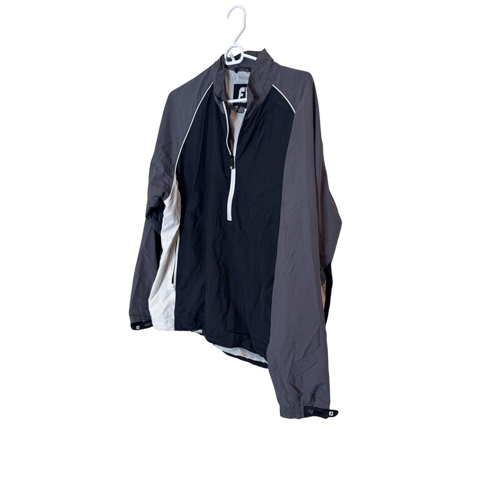 FootJoy Jacket Mens Large Black Colorblock Golf Windbreaker 1/2 Zip Lightweight